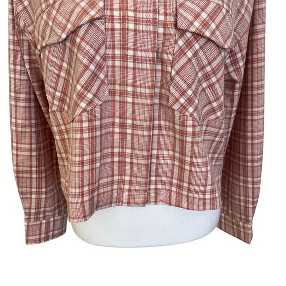 Sadie and Sage Crop Shacket Top Plaid Pockets Buttons Womens Medium M Pink Rose - Picture 3 of 9